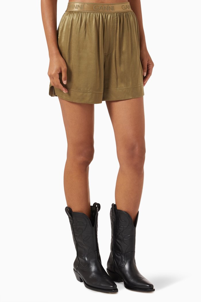 

Logo-tape Shorts in Washed Satin, Green