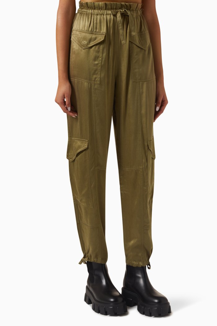 

Drawstring Pants in Washed Satin, Green