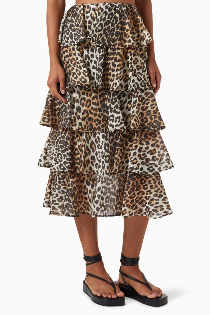 

Tiered Maxi Skirt in Sheer Voile, Brown