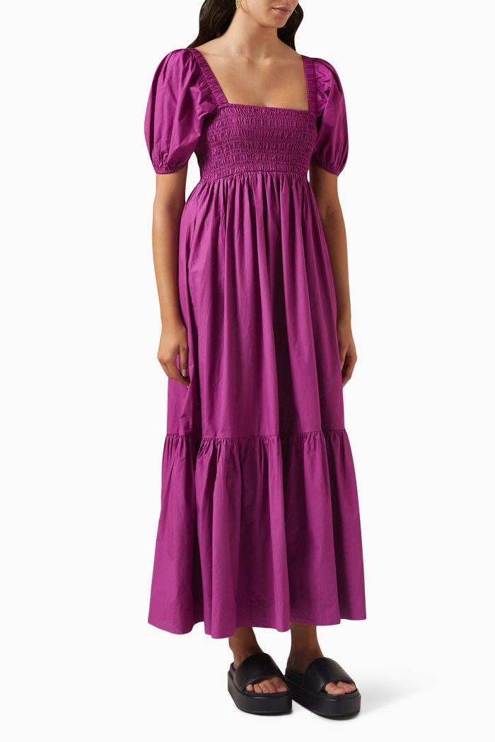 

Smock Maxi Dress in Organic Cotton-poplin, Purple