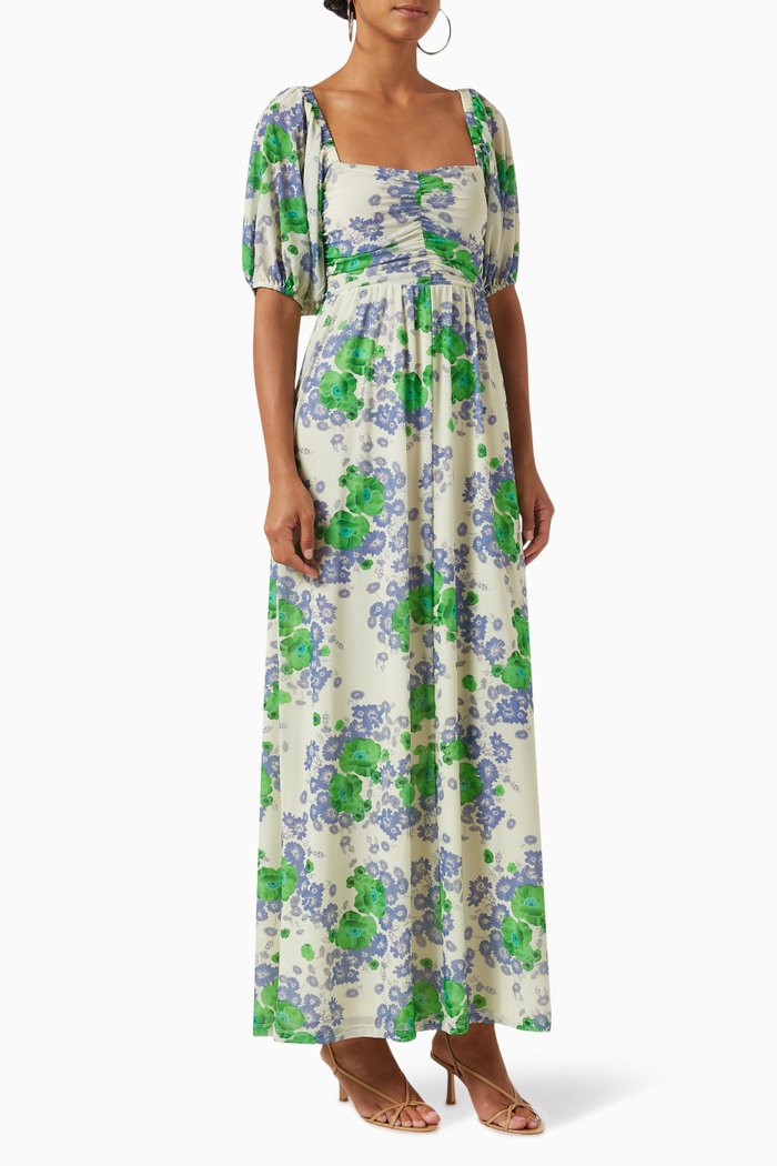 

Floral-print Maxi Dress in Mesh, Green