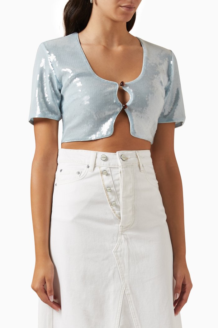 

Sequinned Crop Top, Blue