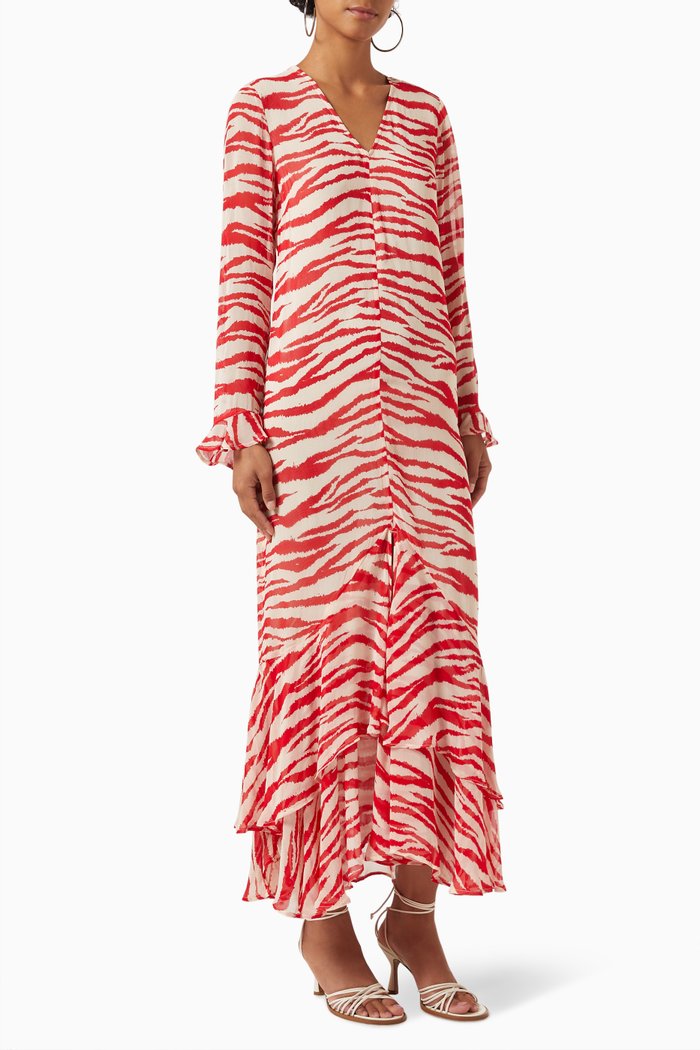 

Printed Maxi Dress in Georgette, Red