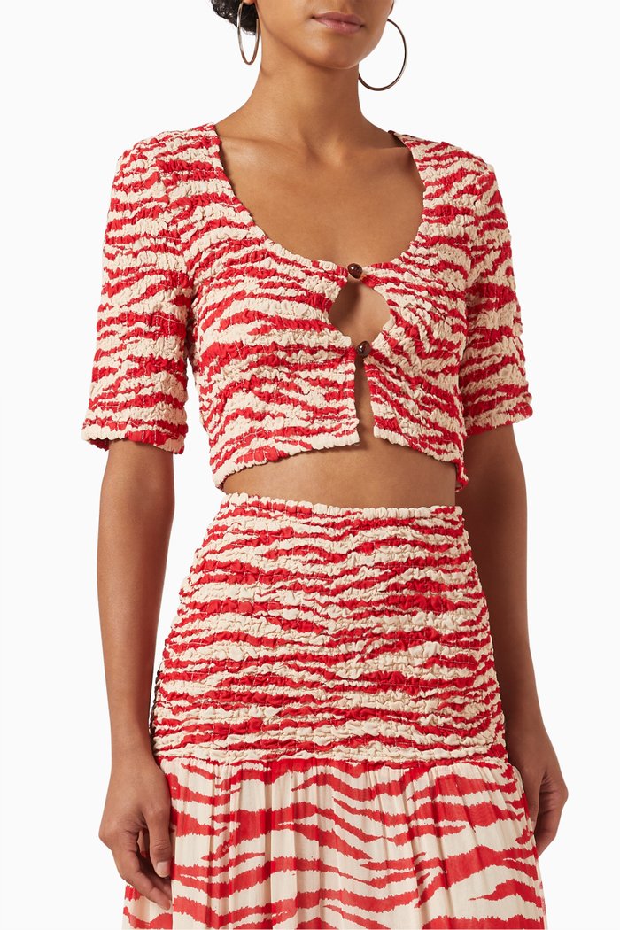 

Printed Smock Crop Top in Georgette, Red