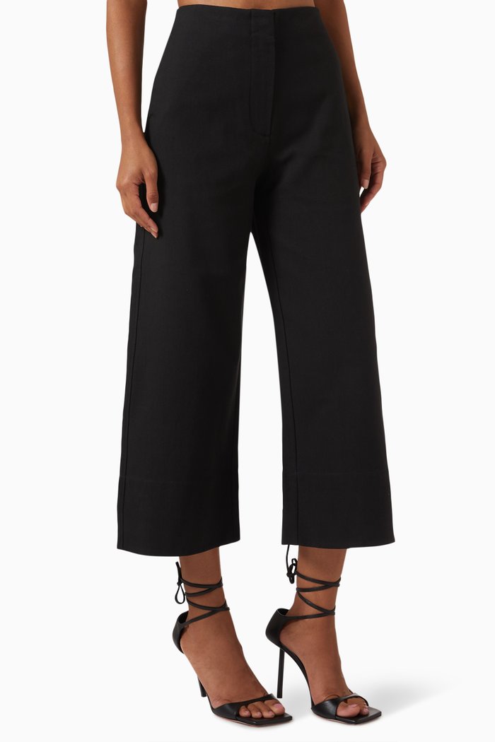 

Wide-leg Crop Pants in Organic Cotton-suiting, Black