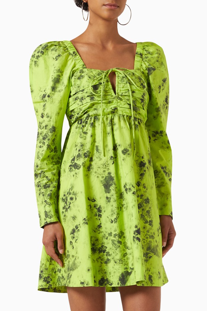 

Printed Mini Dress in Organic Cotton, Green