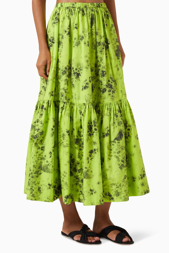 

Printed Maxi Skirt in Organic Cotton, Green
