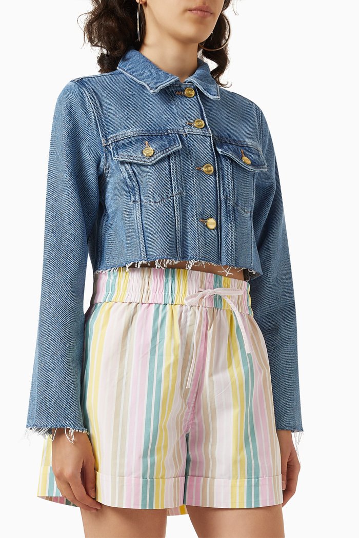 

Cropped Trucker Jacket in Denim, Blue