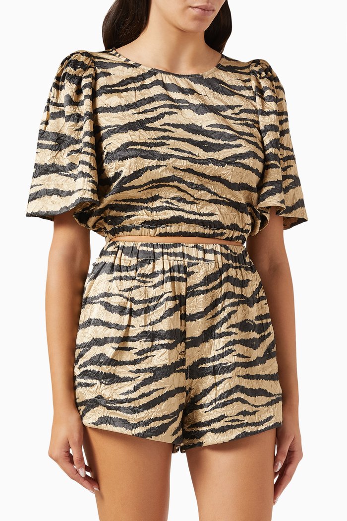 

Cropped Blouse in Crinkled-satin, Green