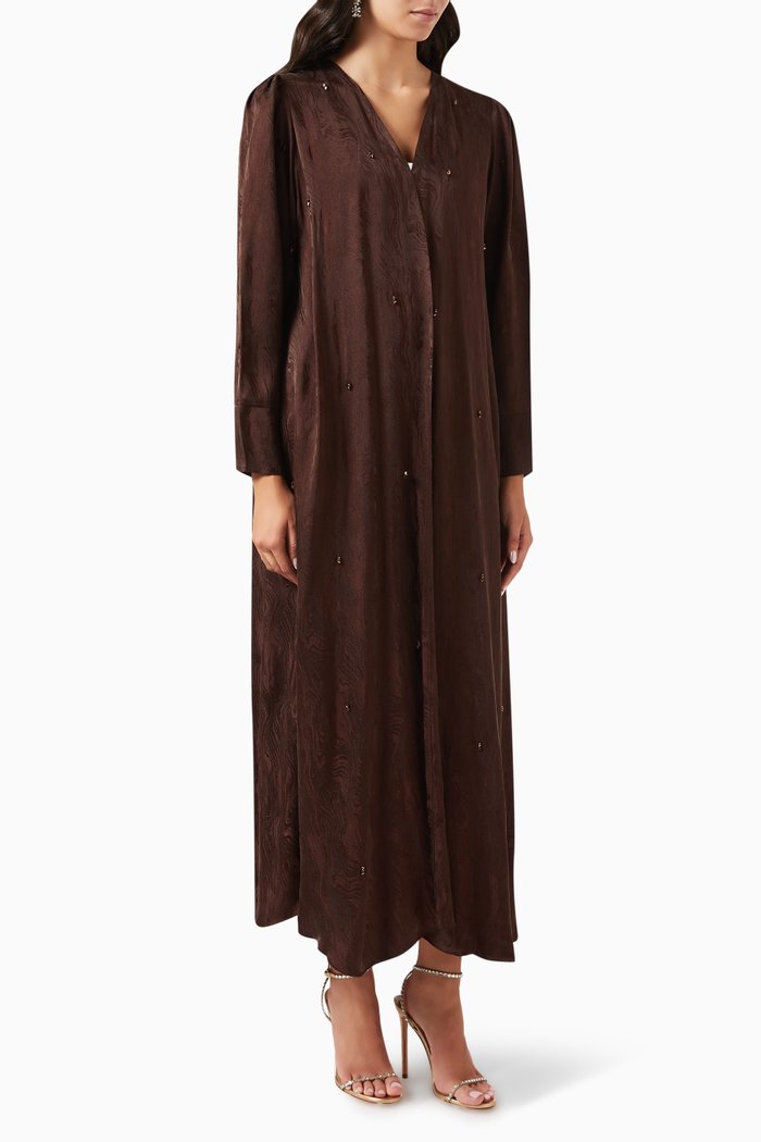 

Embellished Abaya in Cupro, Brown
