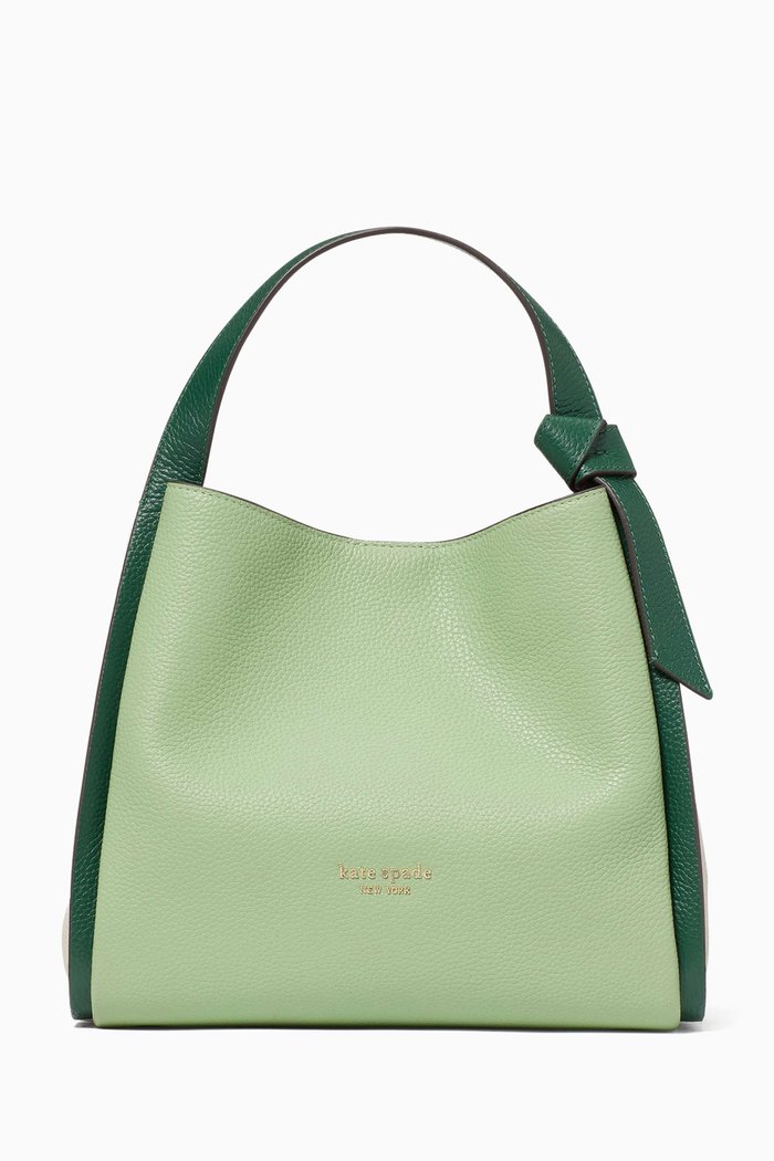 

Medium Knott Crossbody Tote Bag in Leather, Green