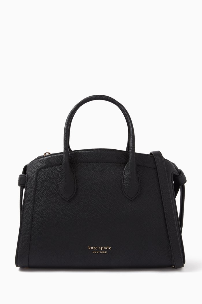 

Medium Knott Zip-top Satchel Bag in Leather, Black