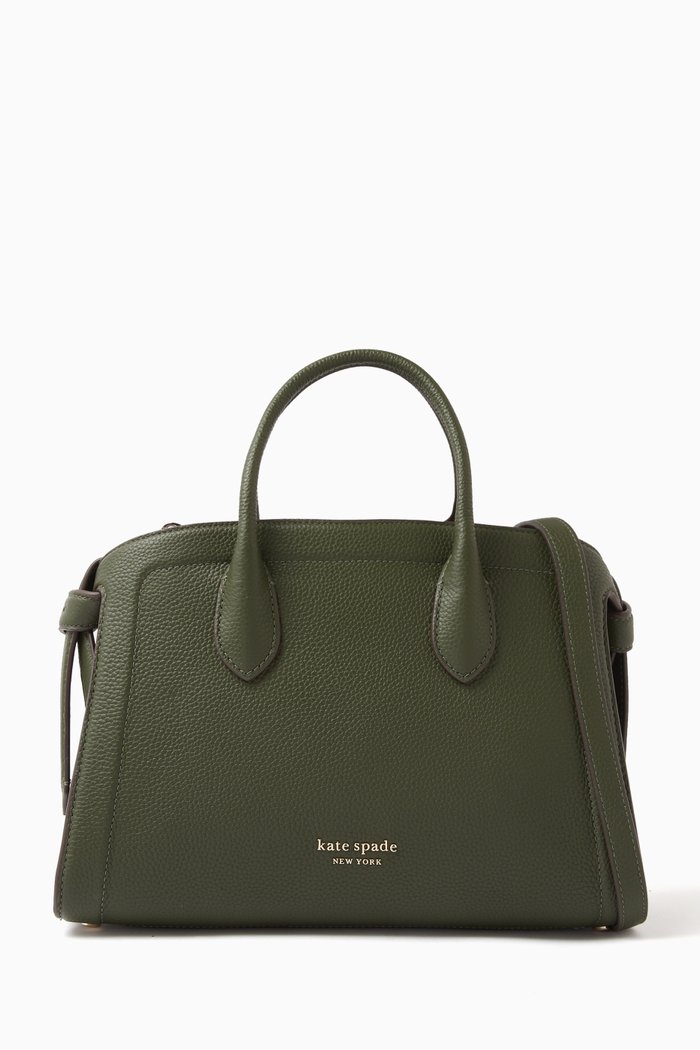 

Medium Knott Zip-top Satchel Bag in Leather, Green