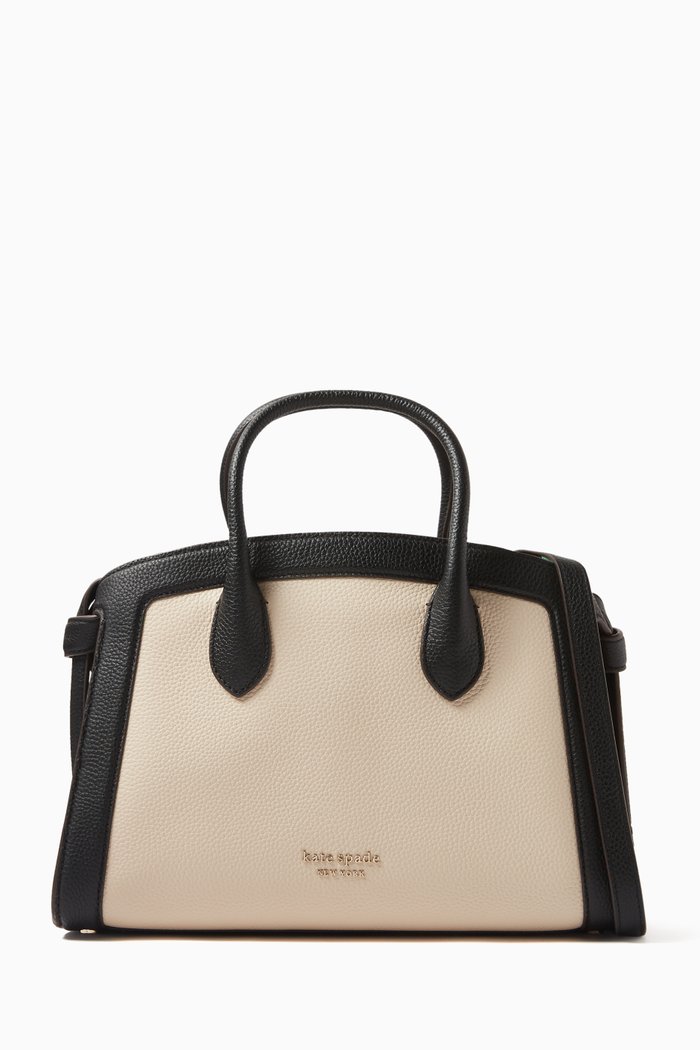 Medium Knott Satchel Bag in Leather, Brown