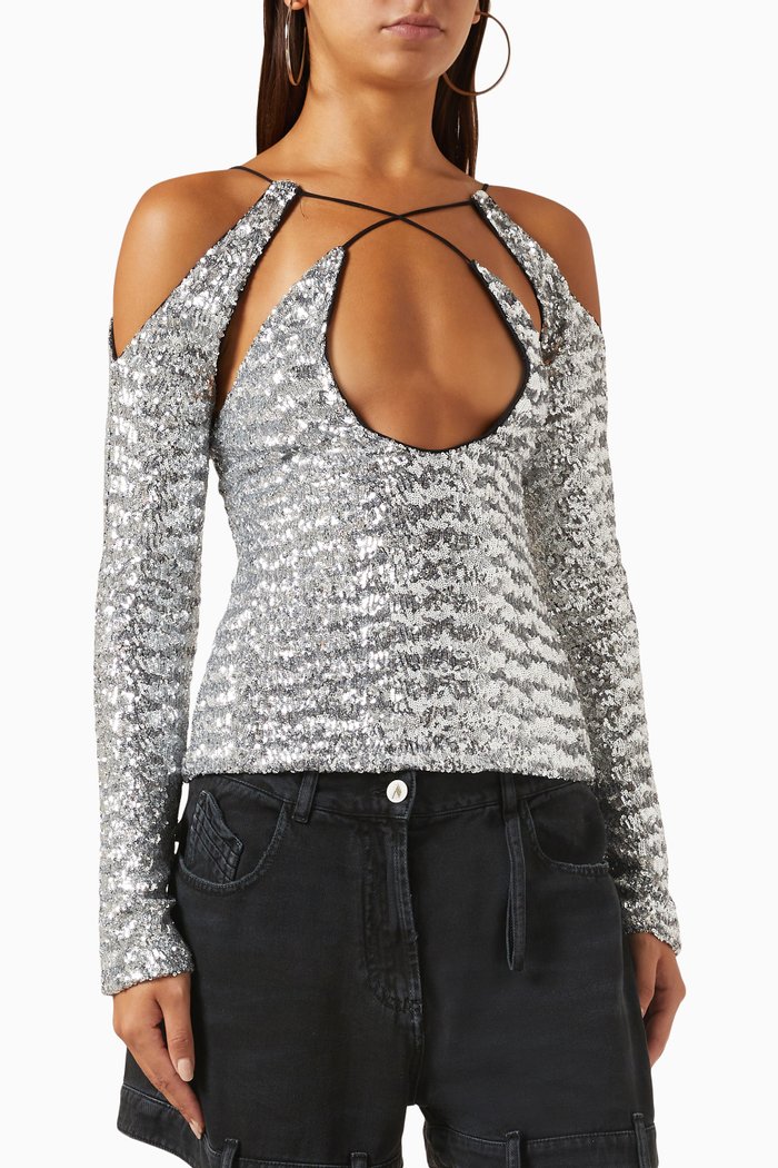 

Zane Sequinned Cut-out Top, Silver