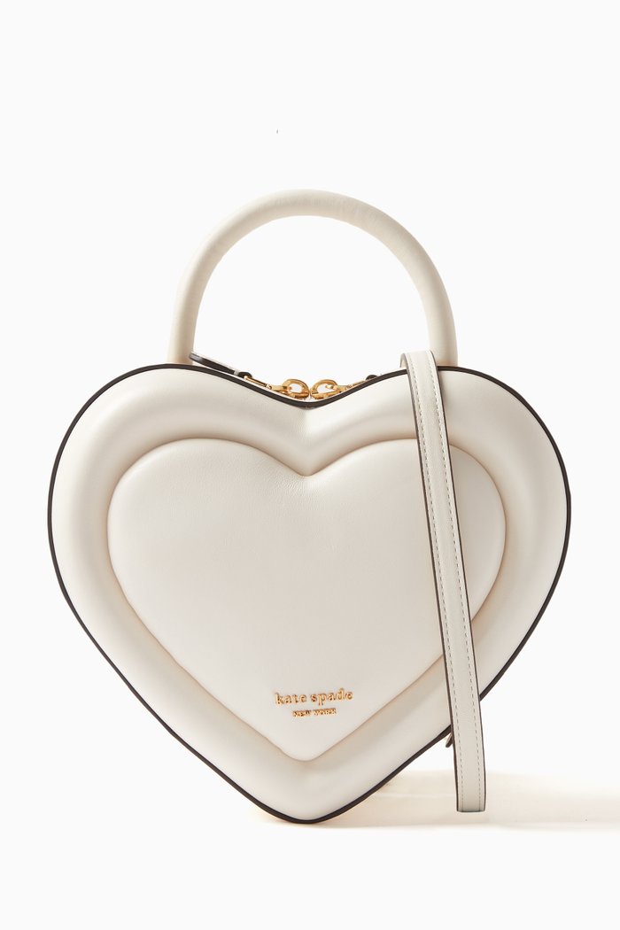 Pitter Patter 3D Heart Crossbody Bag in Leather, Neutral
