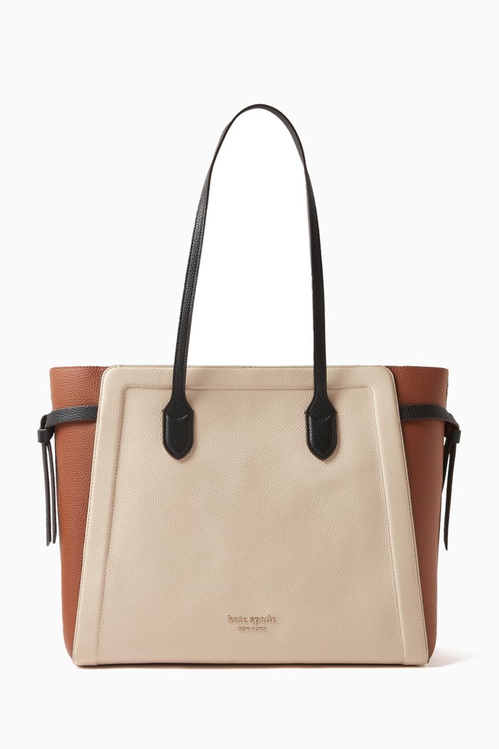 

Large Knot Tote Bag in Colourblocked Leather, Brown
