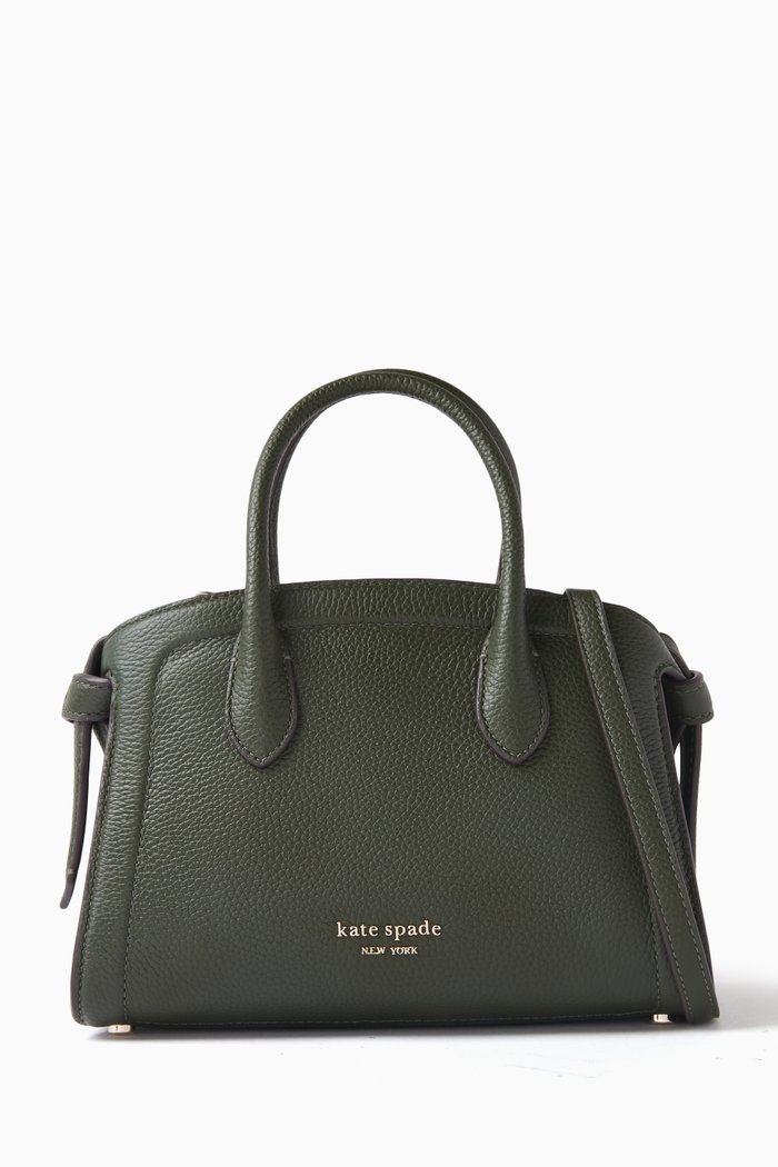 

Mini Knott Satchel Bag in Leather, Green