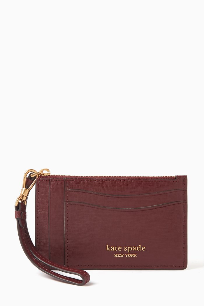 

Morgan Card Case Wristlet in Leather, Burgundy