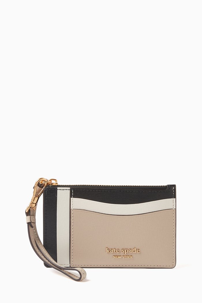 

Morgan Card Case Wristlet in Colourblocked Leather, Neutral