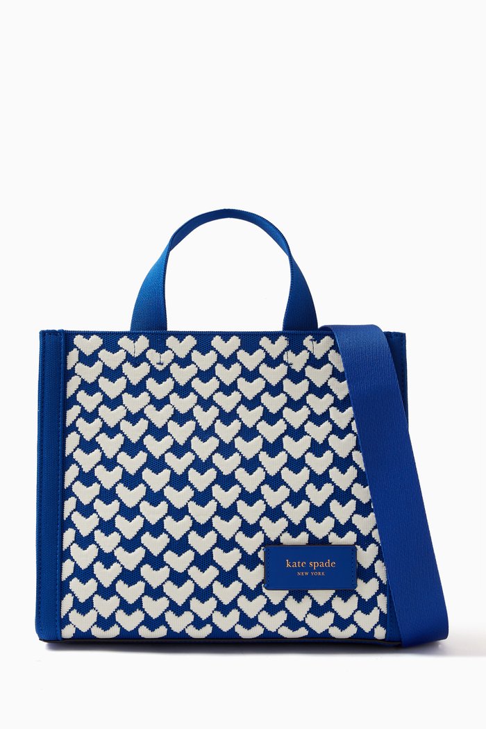 

Small Manhattan Modernist Tote Bag in Hearts Jacquard, Blue