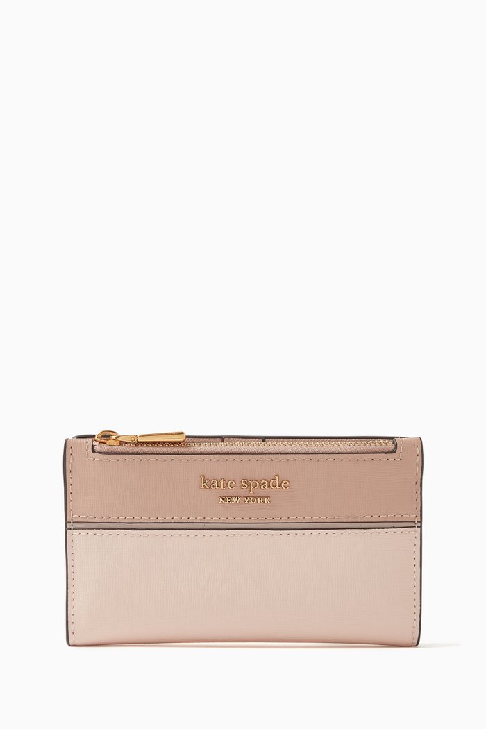

Small Morgan Slim Bifold Wallet in Colourblocked Leather, Pink