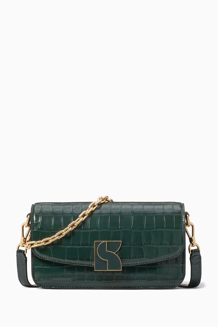 

Small Dakota Crossbody Bag in Croc-embossed Leather, Green