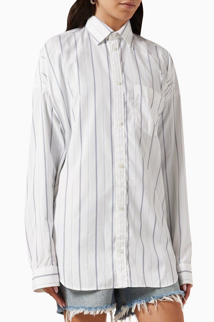 

Cocoon Striped Shirt in Micro-canvas Cotton, White