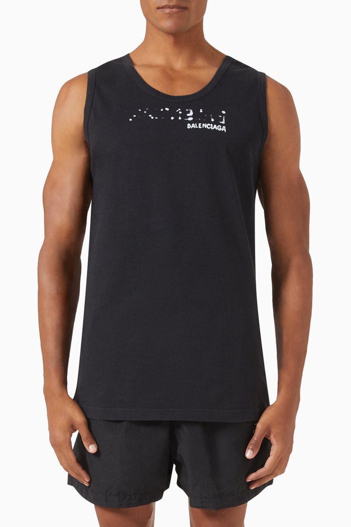 

Logo Print Tank Top in Cotton Blend, Black