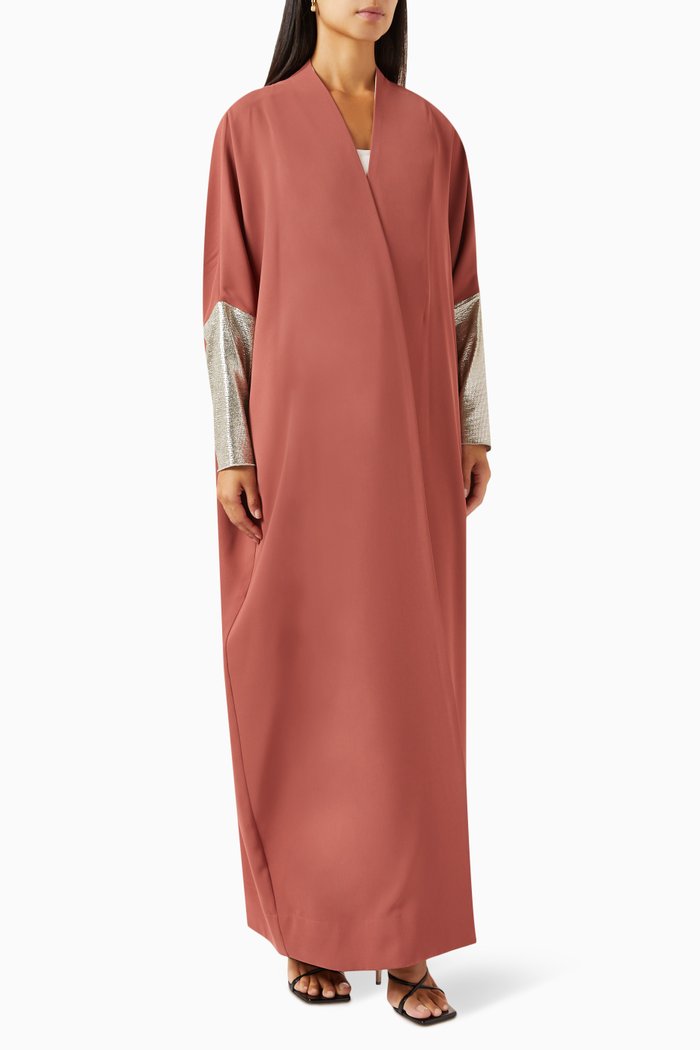 

Metallic Sleeve Abaya in Crepe, Red