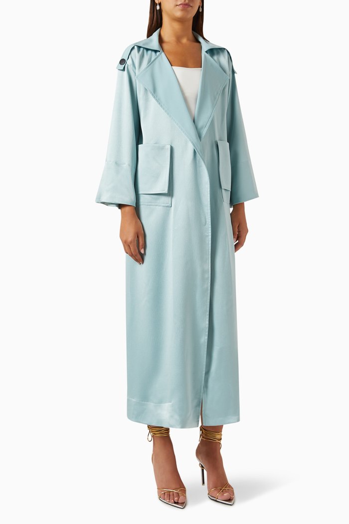 

Trench-style Abaya in Textured-crepe, Green