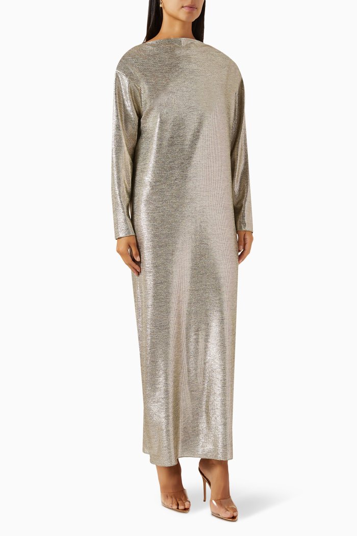 

Shimmer Maxi Dress in Metallic Jersey, Silver
