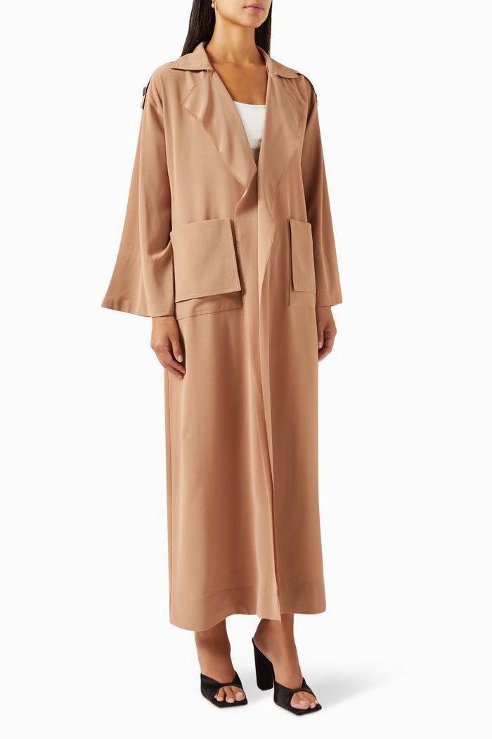 

Trench Abaya in Japanese Crepe, Brown