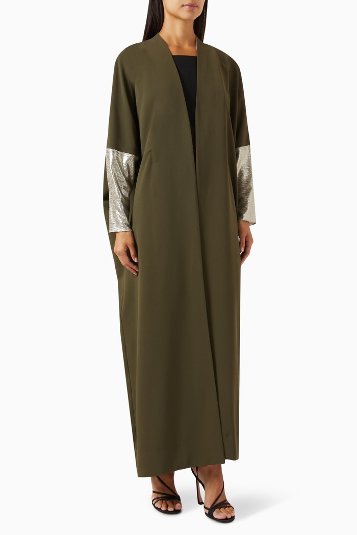 

Metallic Sleeve Abaya in Crepe, Green