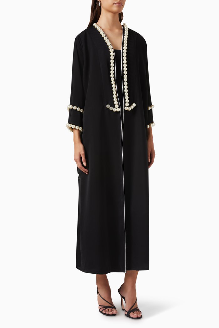 

Pearl-embellished Abaya in Crepe, Black