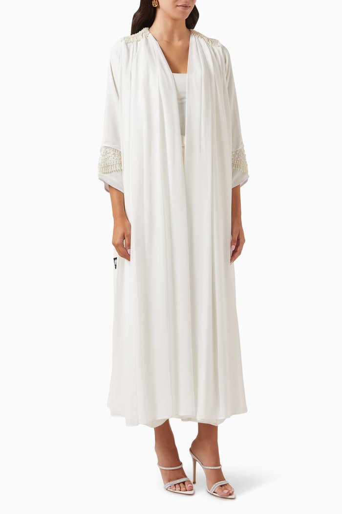 

Bridal Embellished Abaya in Chiffon, White