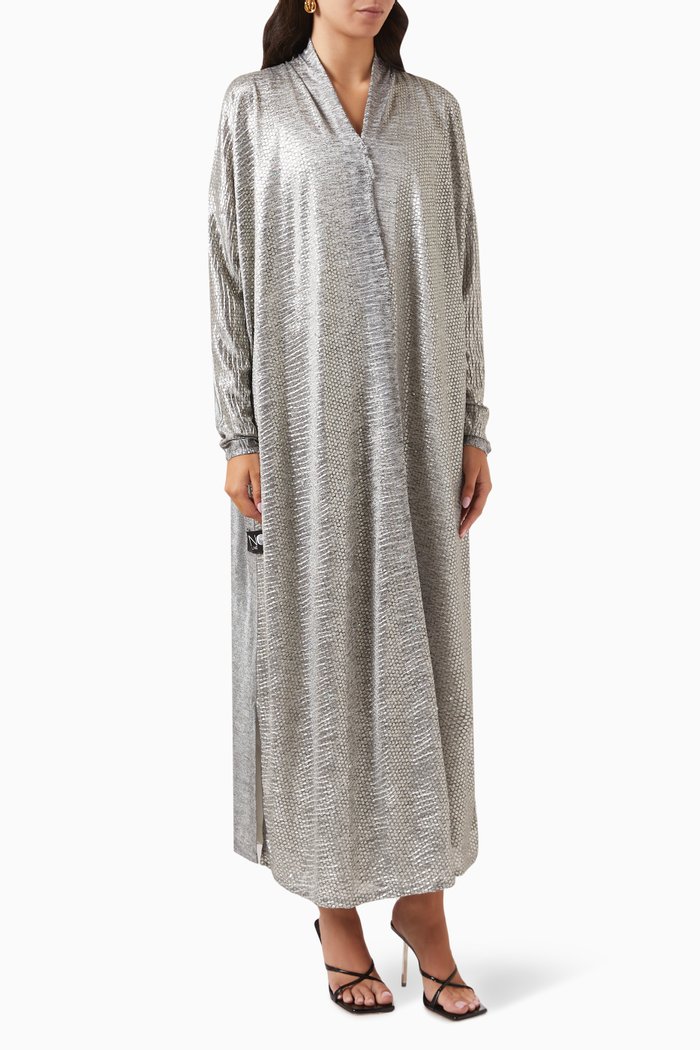 

Sequin-embellished Abaya in Jersey, Grey
