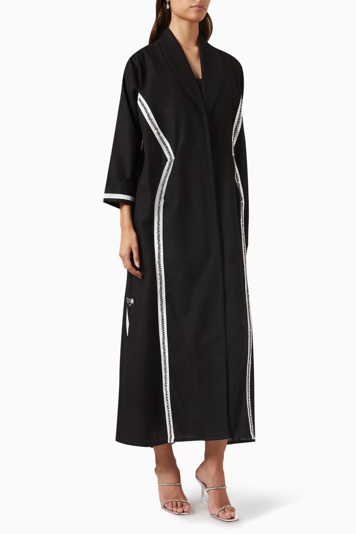 

Embroidered Abaya in Linen, Black
