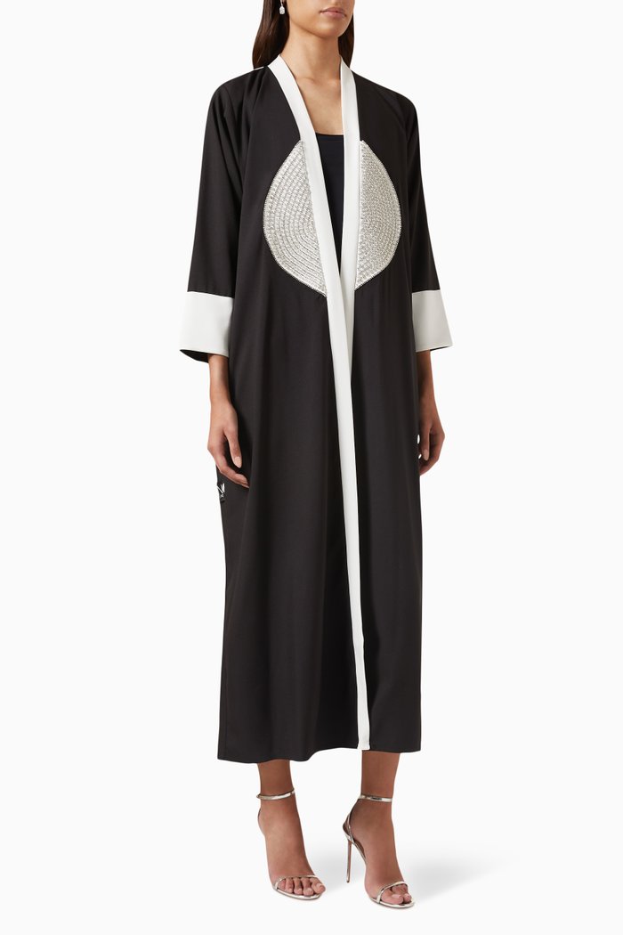 

Crystal-embellished Abaya in Crepe, Black