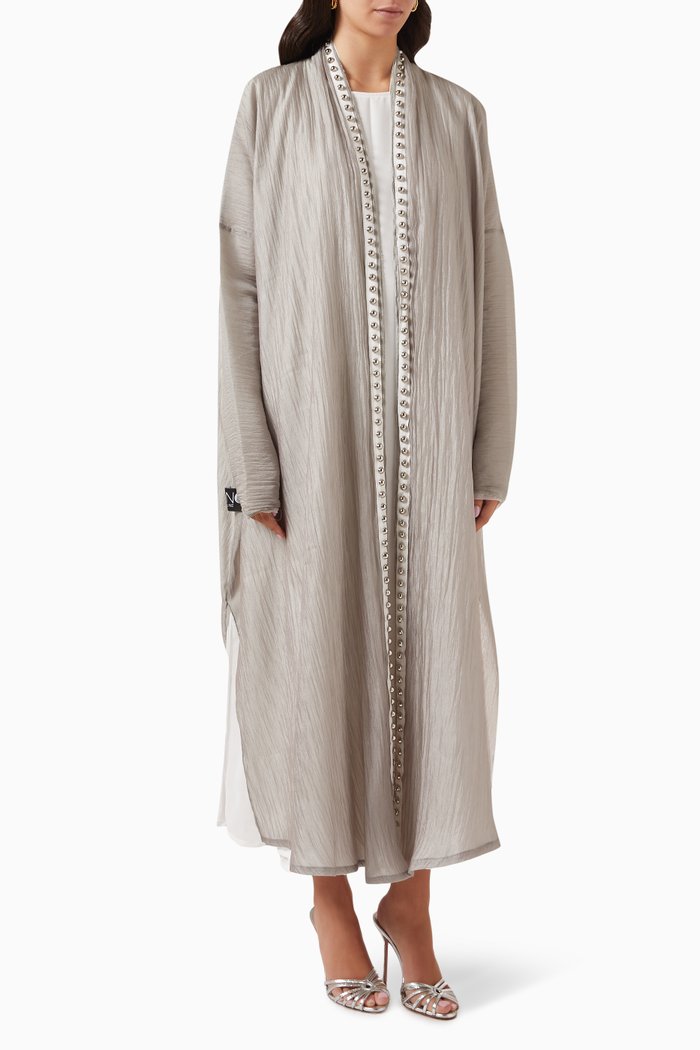 

Cocktail Embellished Abaya Set in Organza Chiffon, Grey