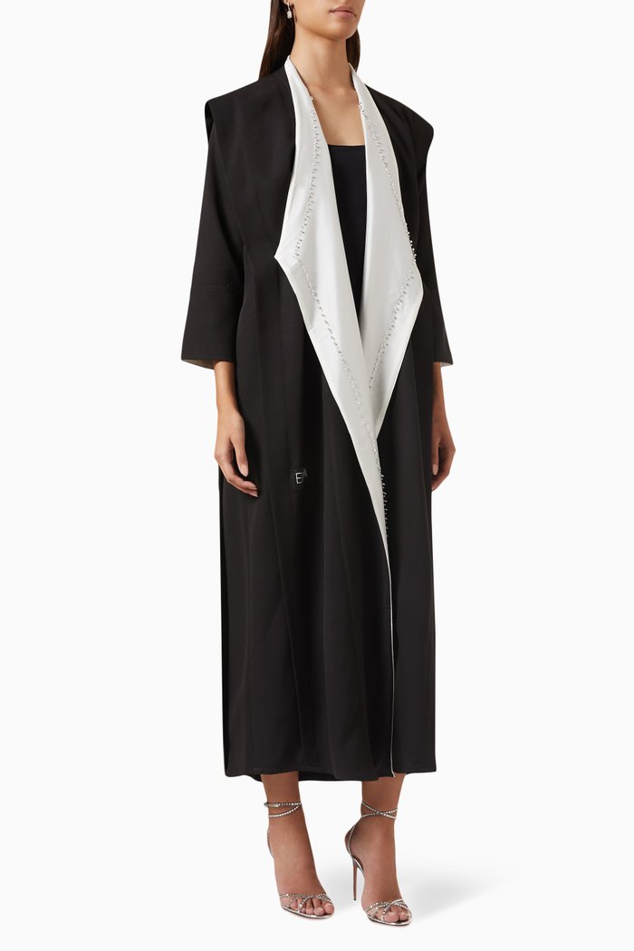 

Contrast Embellished Abaya in Crepe, Black