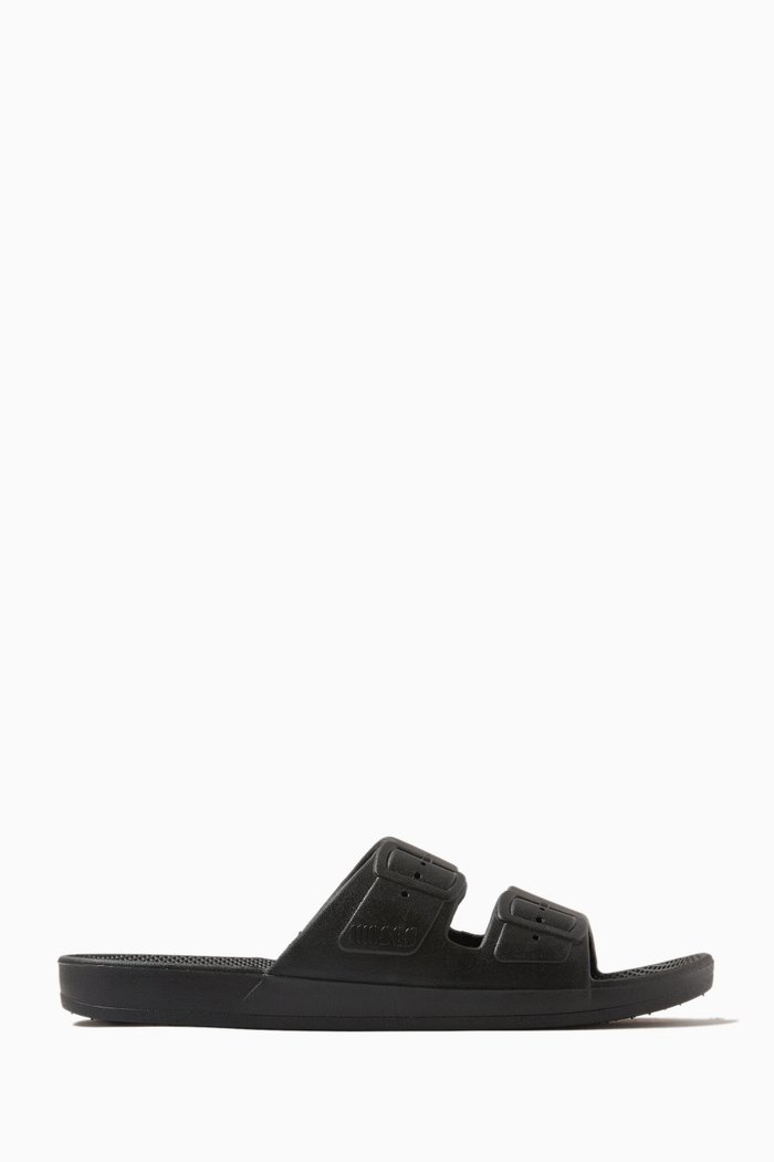 

Double Buckle Slide Sandals in Rubber, Black