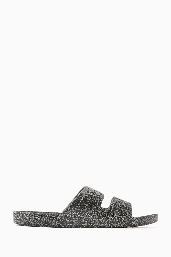 

Angie Hologram Glitter Slide Sandals in Rubber, Black