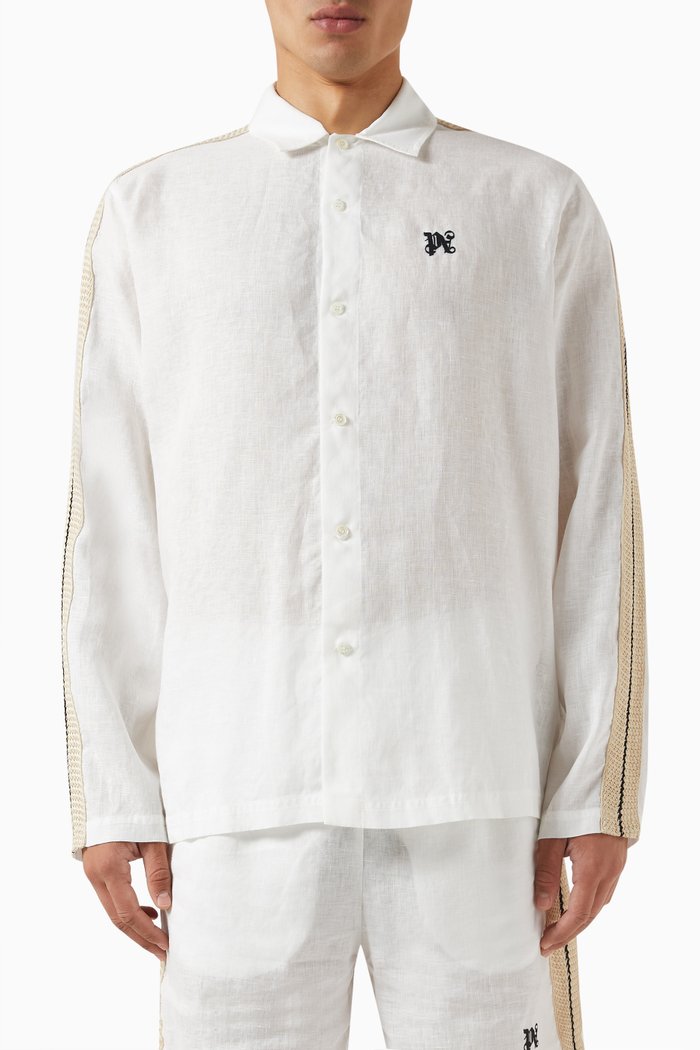 

Monogram Polo Track Shirt in Linen, White