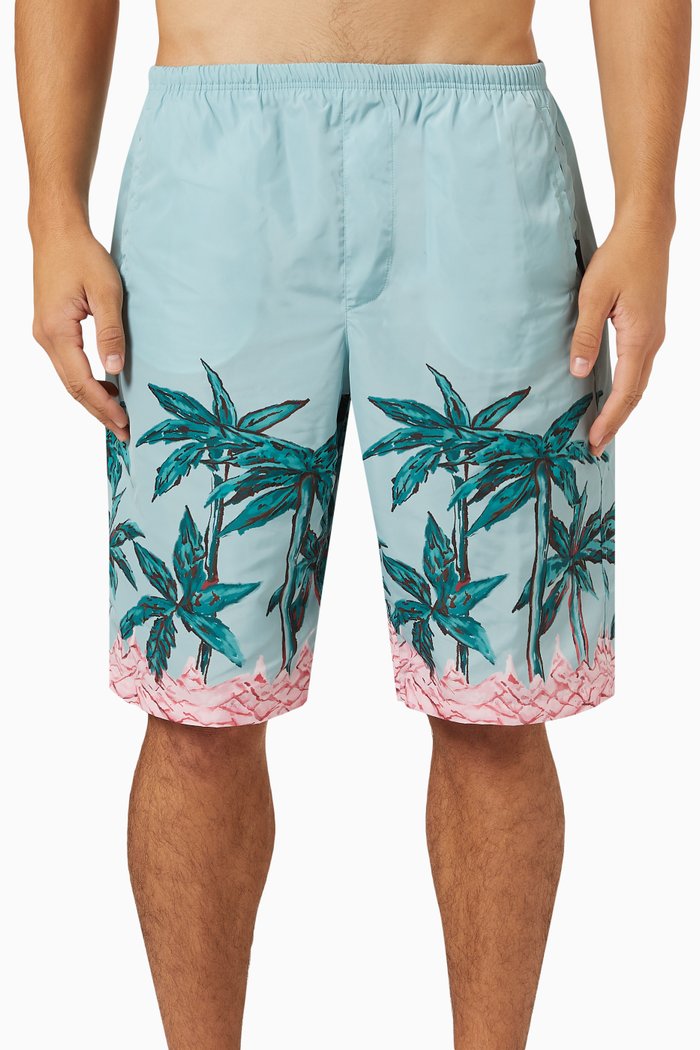 

Palm Row Long Swim Shorts in Nylon, Blue