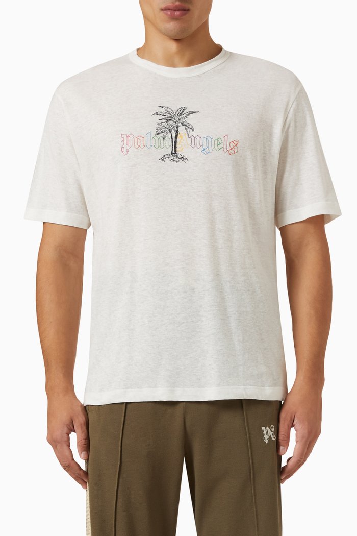 

Graphic Logo Print T-shirt in Cotton Linen Blend, Neutral