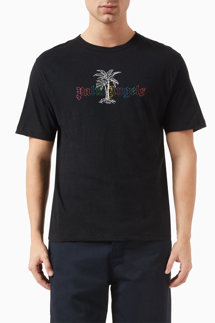

Graphic Logo Print T-shirt in Cotton Linen Blend, Black