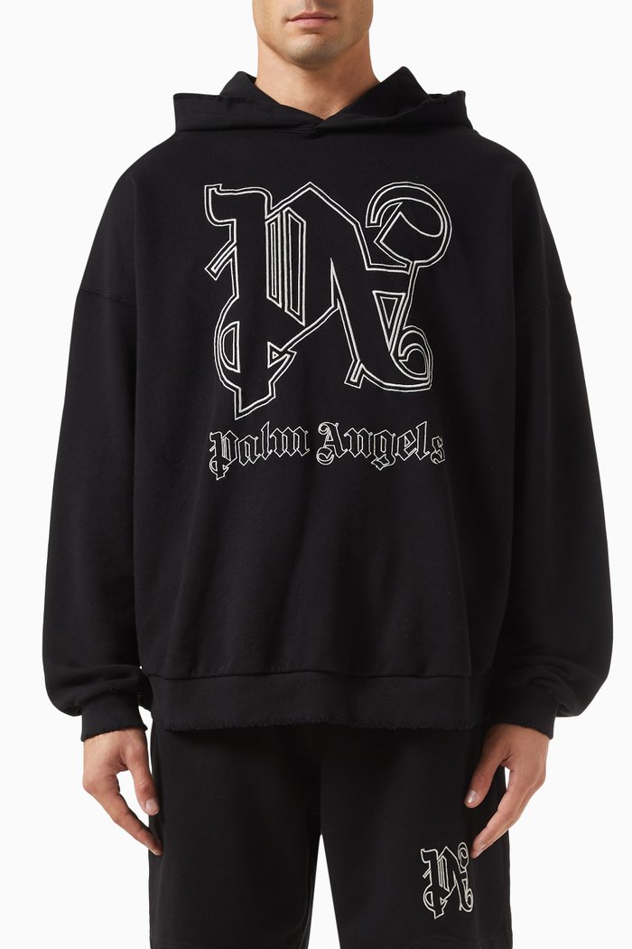 

PA Monogram Statement Hoodie in Cotton, Black