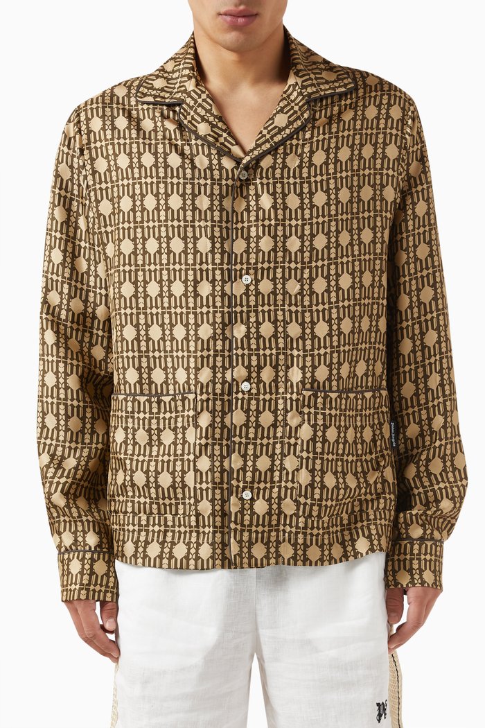 

All-over Monogram Pyjama Shirt in Silk, Brown