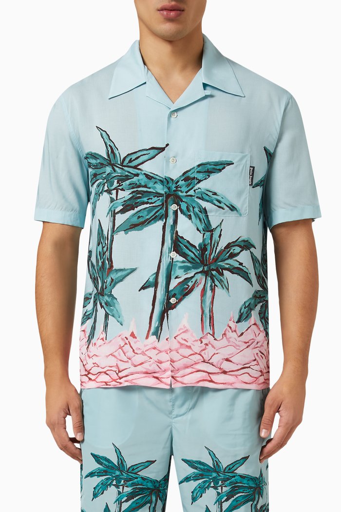 

Palms Row Bowling Shirt in Viscose, Blue